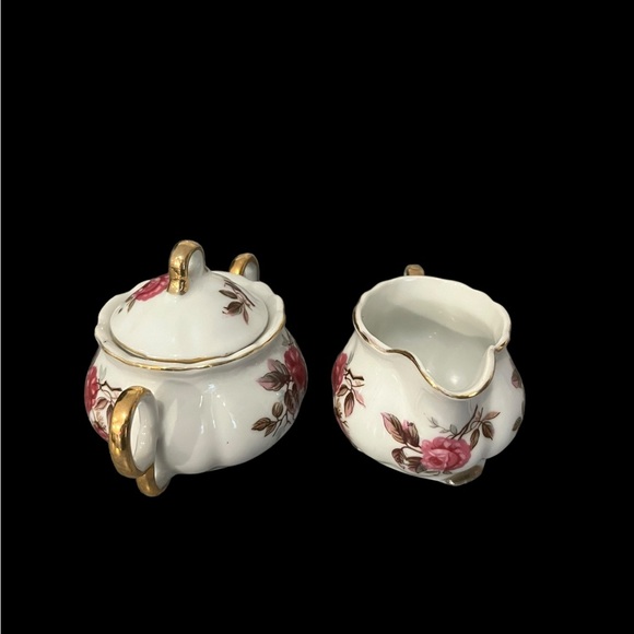 Vintage Fred Roberts Porcelain Rose Creamer & Sugar Gold Trim Serving Set Japan - Picture 5 of 8